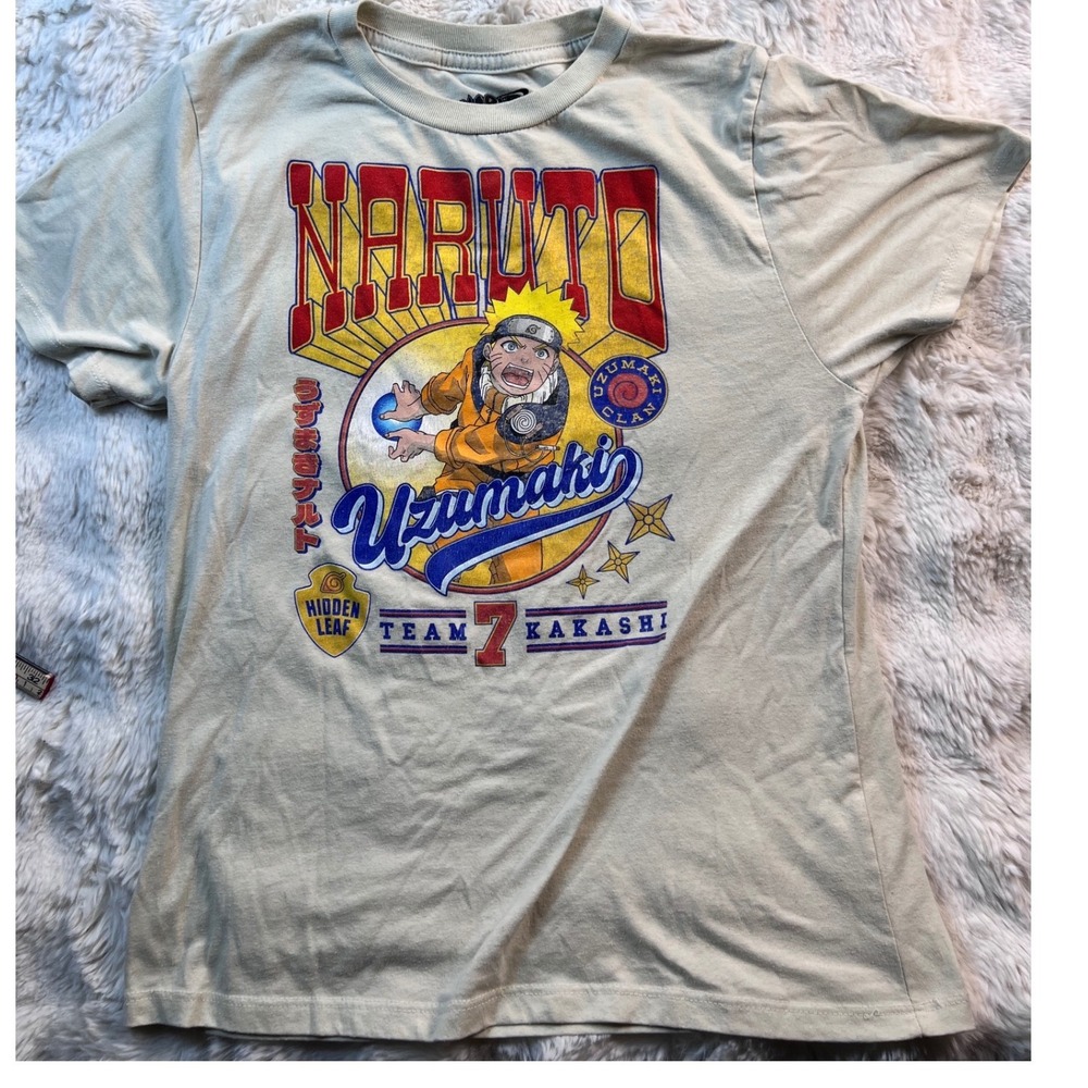 Naruto Uzumaki Team 7 Kakashi Graphic T-Shirt Tan Large Viz Media Anime Tee. A38